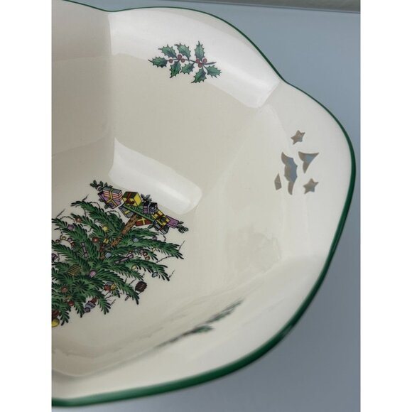 Spode Christmas Tree Pierced Hexagonal Bowl Holiday Serving Classic England - Picture 12 of 16